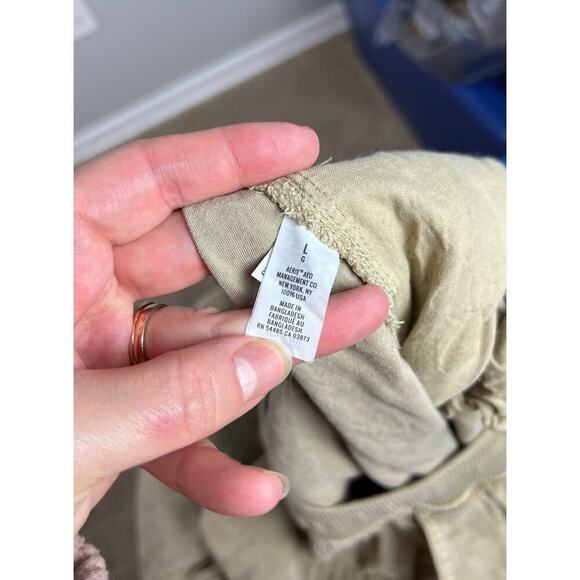 Aerie Lyocell Tapered Joggers Khaki Brown Size Large High Waist Pockets Women’s - Picture 4 of 6
